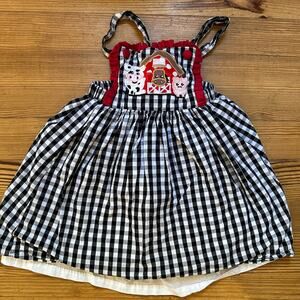 Lil Cactus black white checkered red farm animal embroidered dress SIZE 4T